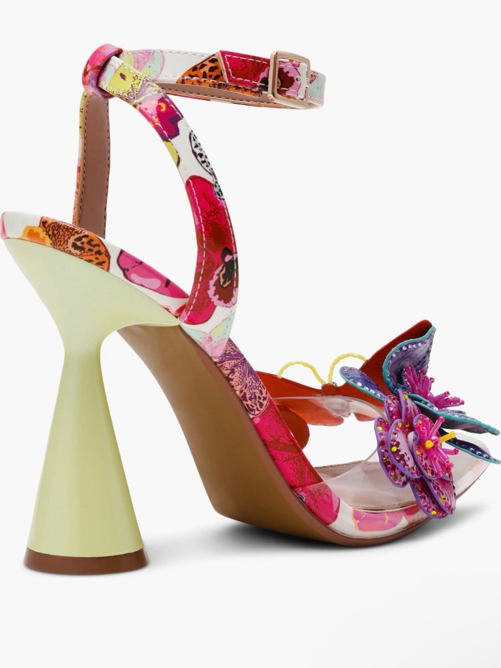 NIB Betsey Johnson Pink Floral Applique Ankle-Strap Heel with Purple Accents - Picture 2 of 6